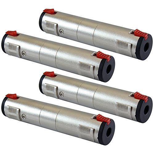 GLS Audio 1/4" Locking Coupler Female Dual TS and TRS Plug Jack Adapter - 1/4 inch to 1/4 inch Barrel Dual Stereo and Mono - 4 Pack