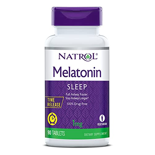 Natrol Melatonin Time Release Tablets, Helps You Fall Asleep Faster, Stay Asleep Longer, Strengthen Immune System, 100% Vegetarian, 1mg, 90 Count