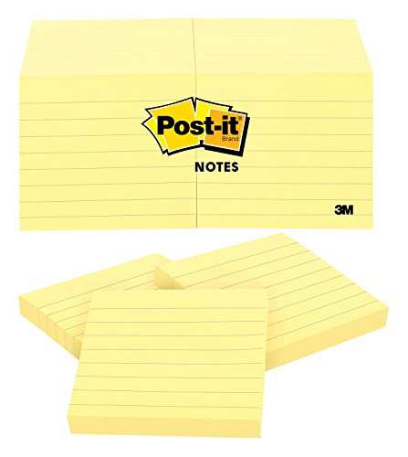 Post-it Notes, America's #1 Favorite Sticky Note, 3 x 3-Inches, Canary Yellow, Lined, 12-Pads/Pack