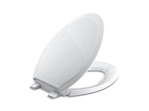 KOHLER K-4734-0 Rutledge Elongated White Toilet Seat, with Grip-Tight Bumpers, Quiet-Close Seat, Quick-Release Hinges, Quick-Attach Hardware, No Slam Toilet Seat