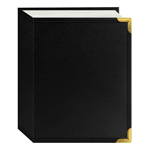 Book Cover Pioneer Photo Albums E4-100/BK 100-Pocket Black Sewn Leatherette Cover with Brass Corner Accents Photo Album, 4 by 6-Inch