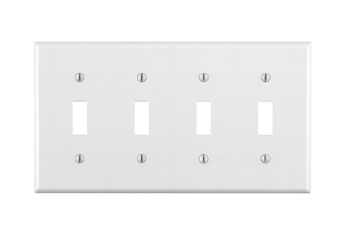Leviton 88012 4-Gang Toggle Device Switch Wallplate, Standard Size, Thermoset, Device Mount, White