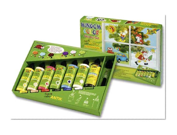 Folia - 45007 - Lot de 7 tubes de peinture vitrail Window Color Funny ANTIK