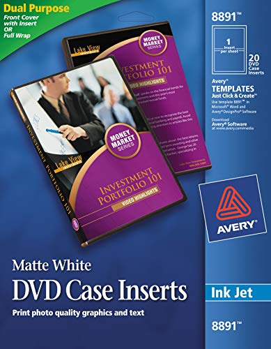 Avery 8891 Inkjet DVD Case Inserts, Matte White (Pack of 20)