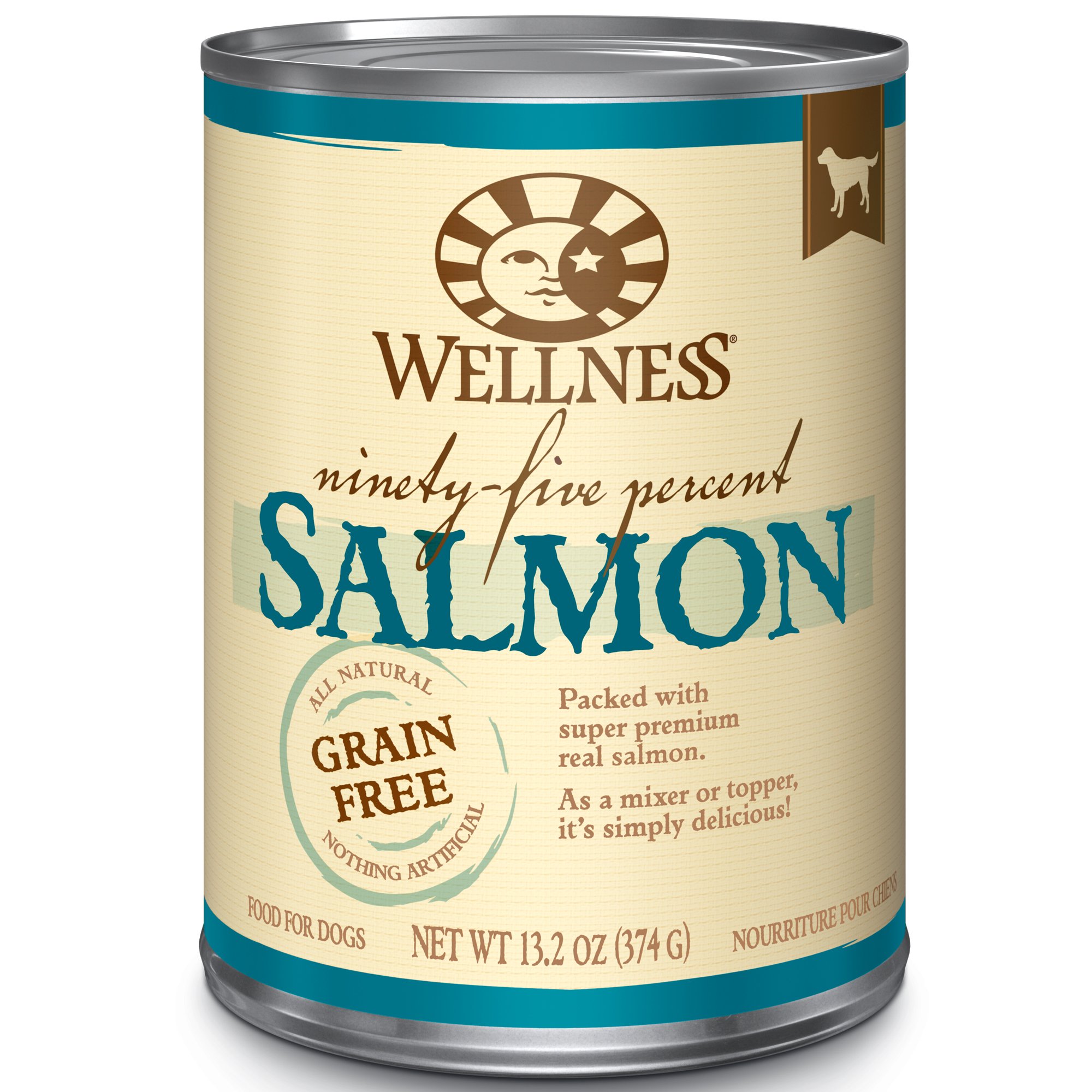 Wellness 95% Salmon Grain-Free Canned Dog Food, 13.2 Ounces, Pack of 12
