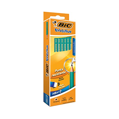 BIC Evolution Original ECOlutions Crayons à Papier HB avec Gomme Intégrée - Boîte de 12