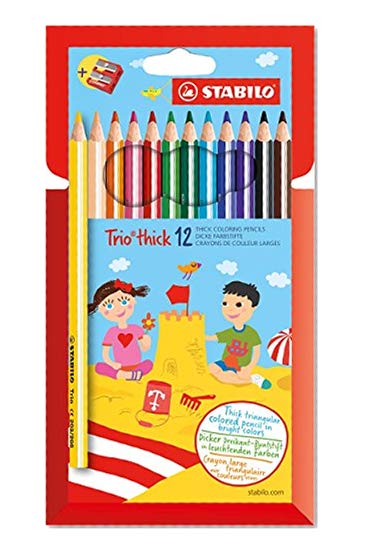 Crayon de coloriage - STABILO Trio - Étui carton de 12 crayons de couleur triangulaires + taille-crayon