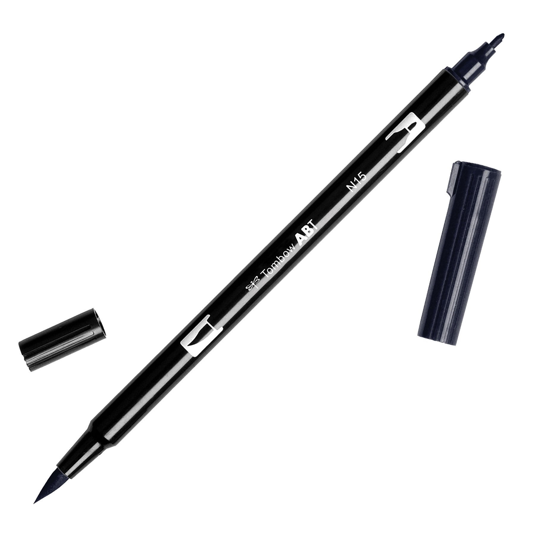 Book Cover Tombow 56621 Dual Brush Pen, N15 - Black, 1-Pack. Blendable, Brush and Fine Tip Marker Black 1 PK