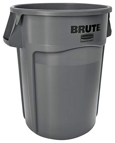 Rubbermaid Commercial Products BRUTE Heavy-Duty Round Trash/Garbage Can with Venting Channels - 44 Gallon - Gray (Pack of 1)