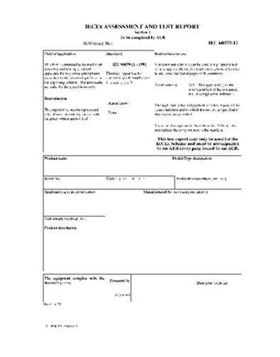 IECEX 60079-11 Ed. 3.0 en:2002, Assessment and Test Report (ATR) for IEC 60079-11 (1991) - Electrical apparatus for explosive gas atmospheres - Part 11: Intrinsic safety 'i'