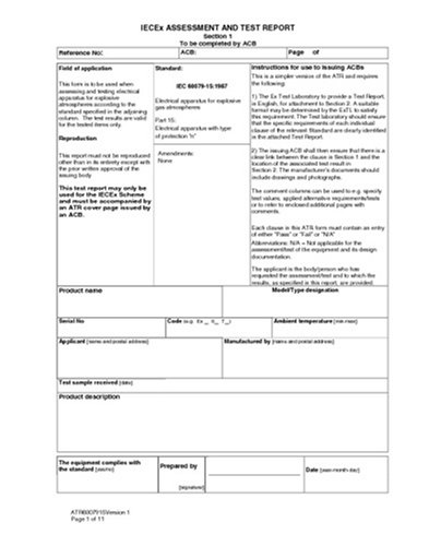 IECEX 60079-15 Ed. 1.0 en:2002, Assessment and Test Report (ATR) for IEC 60079-15 (1987) ed 1.0 - Electrical apparatus for explosive gas atmospheres ... with type of protection 'n' (Non-Sparking)