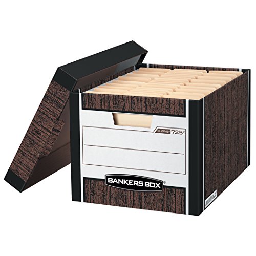 Bankers Box R-Kive Heavy-Duty Storage Boxes, Letter/Legal, Woodgrain, 4 Pack (0072506)