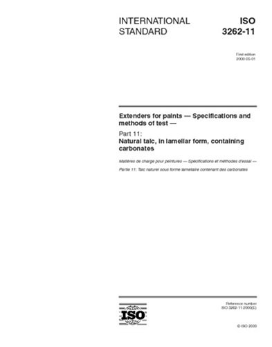 ISO 3262-11:2000, Extenders for paints -- Specifications and methods of test -- Part 11: Natural talc, in lamellar form, containing carbonates