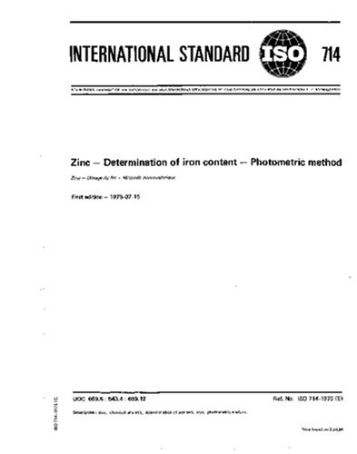 ISO 714:1975, Zinc - Determination of iron content - Photometric method