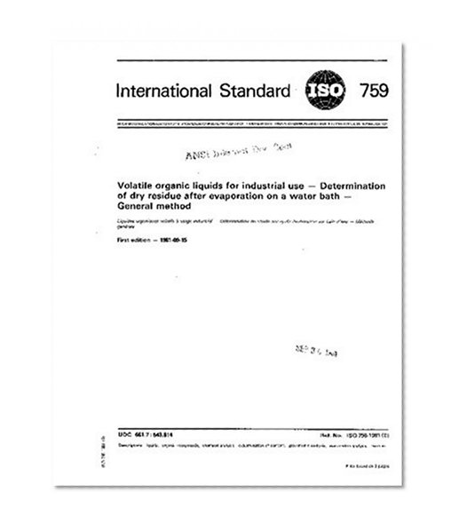 ISO 759:1981, Volatile organic liquids for industrial use -- Determination of dry residue after evaporation on water bath -- General method