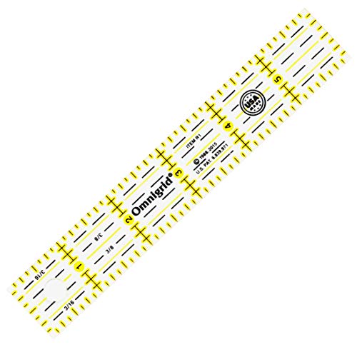 Omnigrid 1 x 6, Clear Quilting and Sewing R1 1 6-Inch Ruler, 1" x 6", Yellow