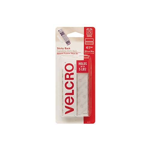 Book Cover VELCRO Brand - Sticky Back Hook and Loop Fasteners | Perfect for Home or Office | 3 1/2in x 3/4in Strips | Pack of 4 | White (VEL90076)