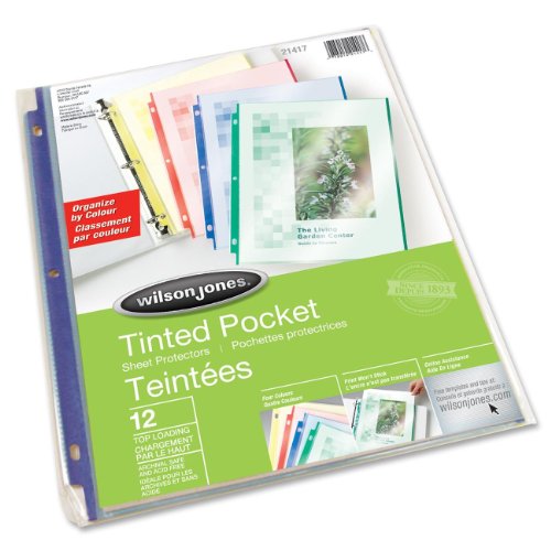 Wilson Jones Tinted Pocket Sheet Protectors, Letter Size, 12 Sleeves per Pack, Multi-Color (W21417A)