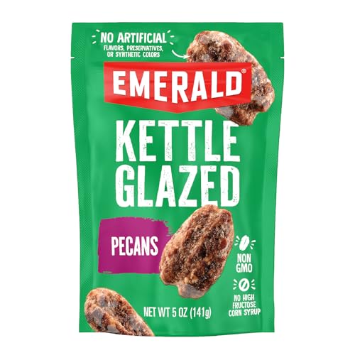 Emerald Nuts Kettle Glazed Pecans (1-Pack), 5oz Resealable Bag, Kosher Dairy Certified, Non-GMO, Contains No Artificial Preservatives, Flavors or Synthetic Colors