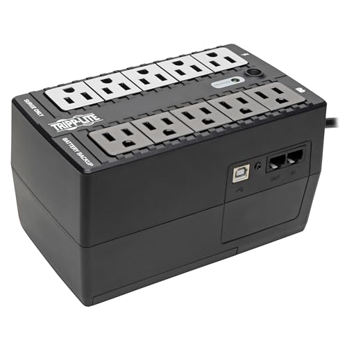 Eaton Tripp Lite Series INTERNET600U Small UPS Battery Backup & Surge Protector, 600VA / 325W, 10 Outlets, Computer Uninterruptible Power Supply Units for PC, 3-Year Warranty & $100,000 Insurance