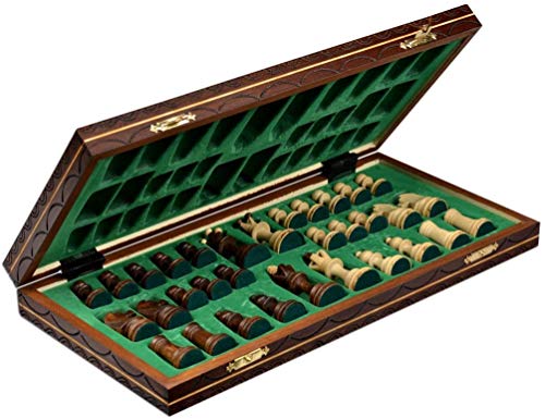 Wegiel Handmade Junior European International Chess Set - 16 Inch Folding Wooden Board & Pieces