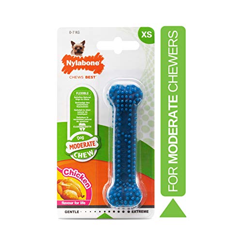 Nylabone Moderate Chew FlexiChew Dental Chew Toy Chicken Flavor X-Small/Petite - Up to 15 lbs