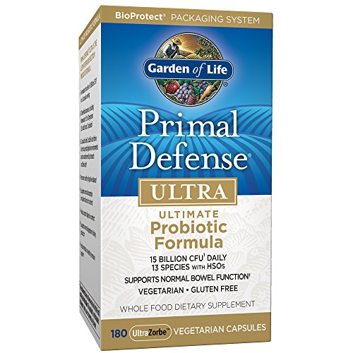 Garden of Life Whole Food Probiotic Supplement - Primal Defense Ultra Ultimate Probiotic Dietary Supplement for Digestive and Gut Health, 180 Vegetarian Capsules