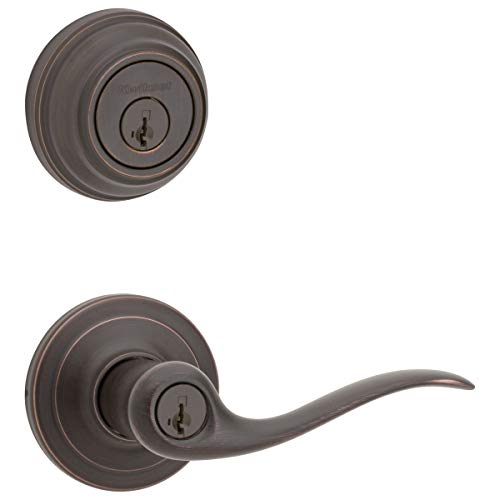 Book Cover Kwikset Tustin Keyed Entry Lever and Single Cylinder Deadbolt Combo Pack with Microban Antimicrobial Protection featuring SmartKey Security in Venetian Bronze