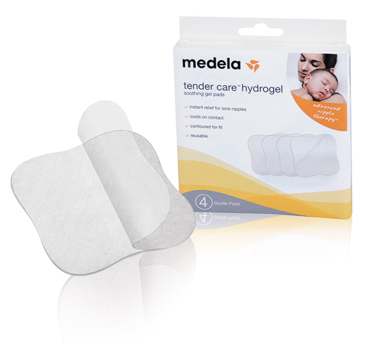 Book Cover Medela Soothing Gel Pads for Breastfeeding, 4 Count Pack, Tender Care HydroGel Reusable Pads, Cooling Relief for Sore Nipples from Pumping or Nursing HydroGel Pads