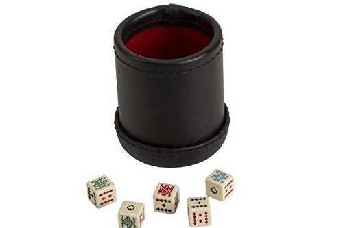 Book Cover CHH SS-CQG-7815 Black/Cream Color Deluxe Leather Like Dice Cup with 5 Poker Dice