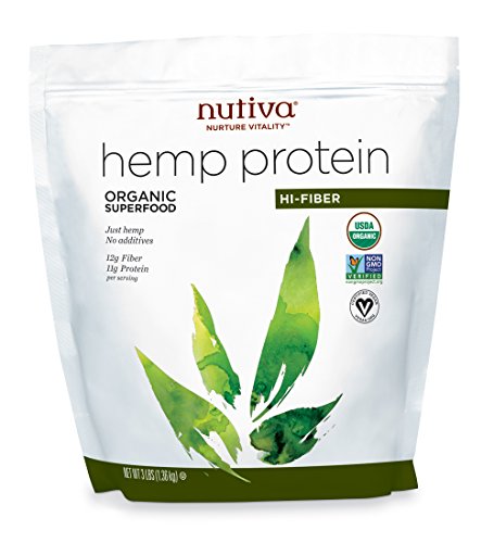 Book Cover Nutiva USDA Organic Cold-Pressed Raw Hemp Seed Plant Protein with Hi-Fiber and Essential Amino Acids Powder, Non-GMO, Whole 30 Approved, Vegan, Gluten-Free & Keto, 3 Pound