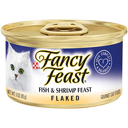 Book Cover Purina Fancy Feast Wet Cat Food, Flaked Fish & Shrimp Feast - (24) 3 oz. Cans