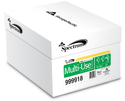 Book Cover GP Spectrum 30% Recycled MultiUse Paper, 8.5 x 14 Inches Legal Size, 92 Bright White, 20 Lb, 30% Post Consumer Fiber, 10 Reams/Carton (5000 Sheets) (999918C)