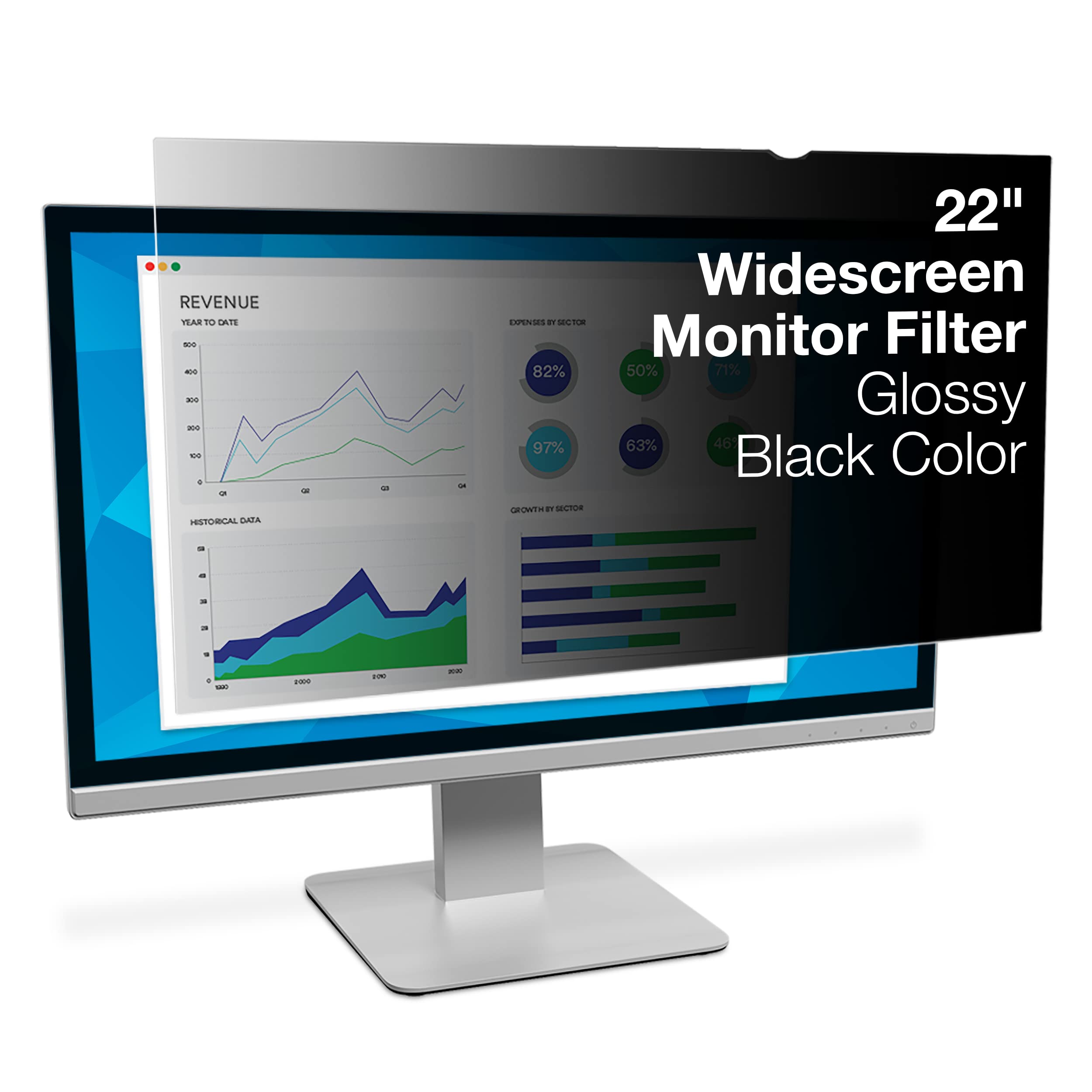 3M Privacy Filter for 22.0 Inch Widescreen Monitor, Reversible Gloss/Matte, Reduces Blue Light, Screen Protection, 16:9 Aspect Ratio (PF220W1B) 22.0" Widescreen Monitor