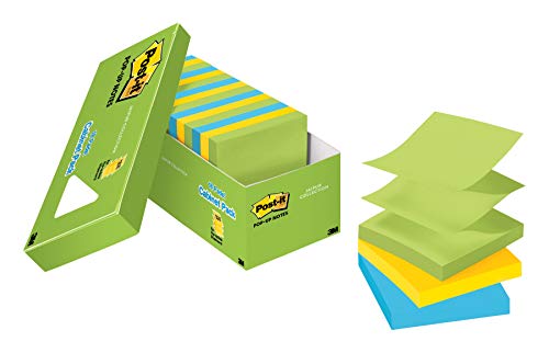 Book Cover Post-it Pop-up Notes, 3 in x 3 in, 18 Pads, America's #1 Favorite Sticky Notes, Jaipur Collection, Bold Colors (Green, Yellow, Orange, Purple, Blue), Clean Removal, Recyclable (R330-18AUCP)