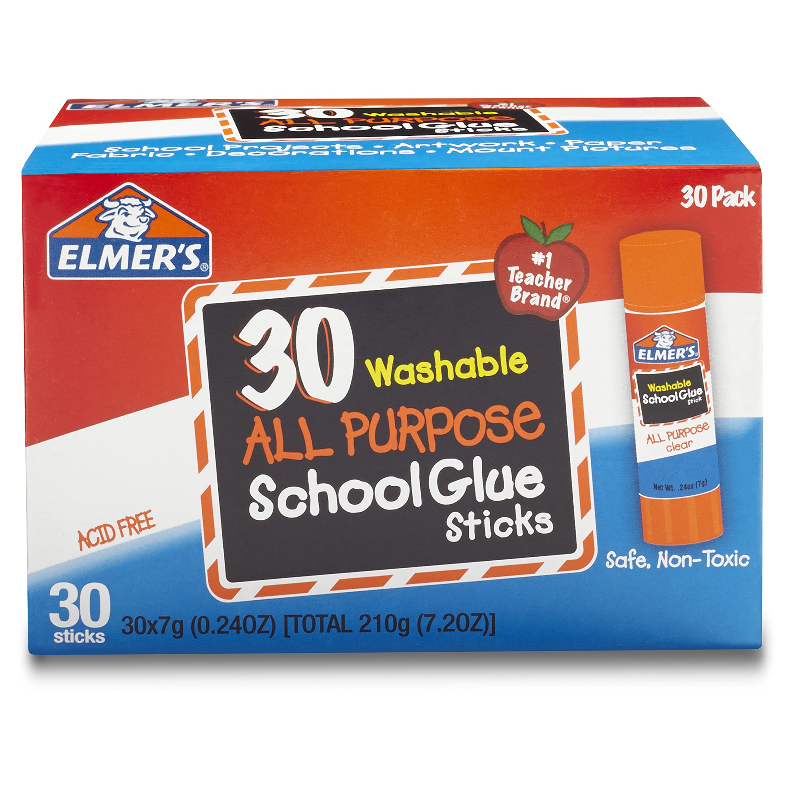 Book Cover Elmer's All Purpose School Glue Sticks, Washable, 7 Gram, 30 Count 30 Count Standard Stick Glue
