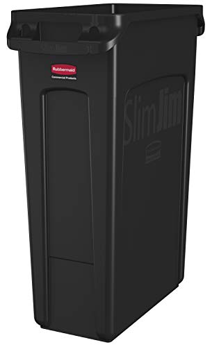 Book Cover Rubbermaid Commercial Products Slim Jim Plastic Rectangular Trash/Garbage Can With Venting Channels, for Kitchen, Office, Workspace, 23 Gallon, Black - FG354060BLA