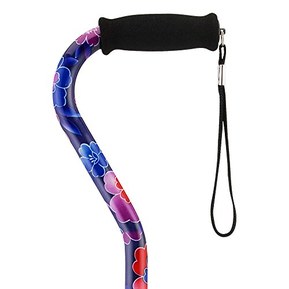 NOVA Designer Walking Cane with Offset Handle, Lightweight Adjustable Walking Stick with Carrying Strap, "Maui Flowers" Design