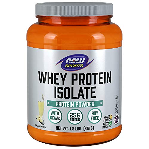 NOW Sports Nutrition, Whey Protein Isolate, 25 g With BCAAs, Creamy Vanilla Powder, White, 1.8 Pound (2160)