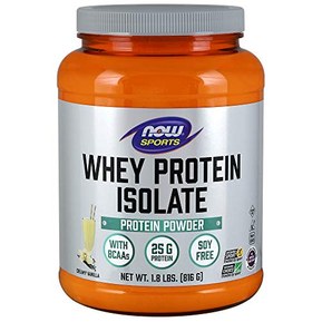 NOW Sports Nutrition, Whey Protein Isolate, 25 g With BCAAs, Creamy Vanilla Powder, White, 1.8 Pound (2160)
