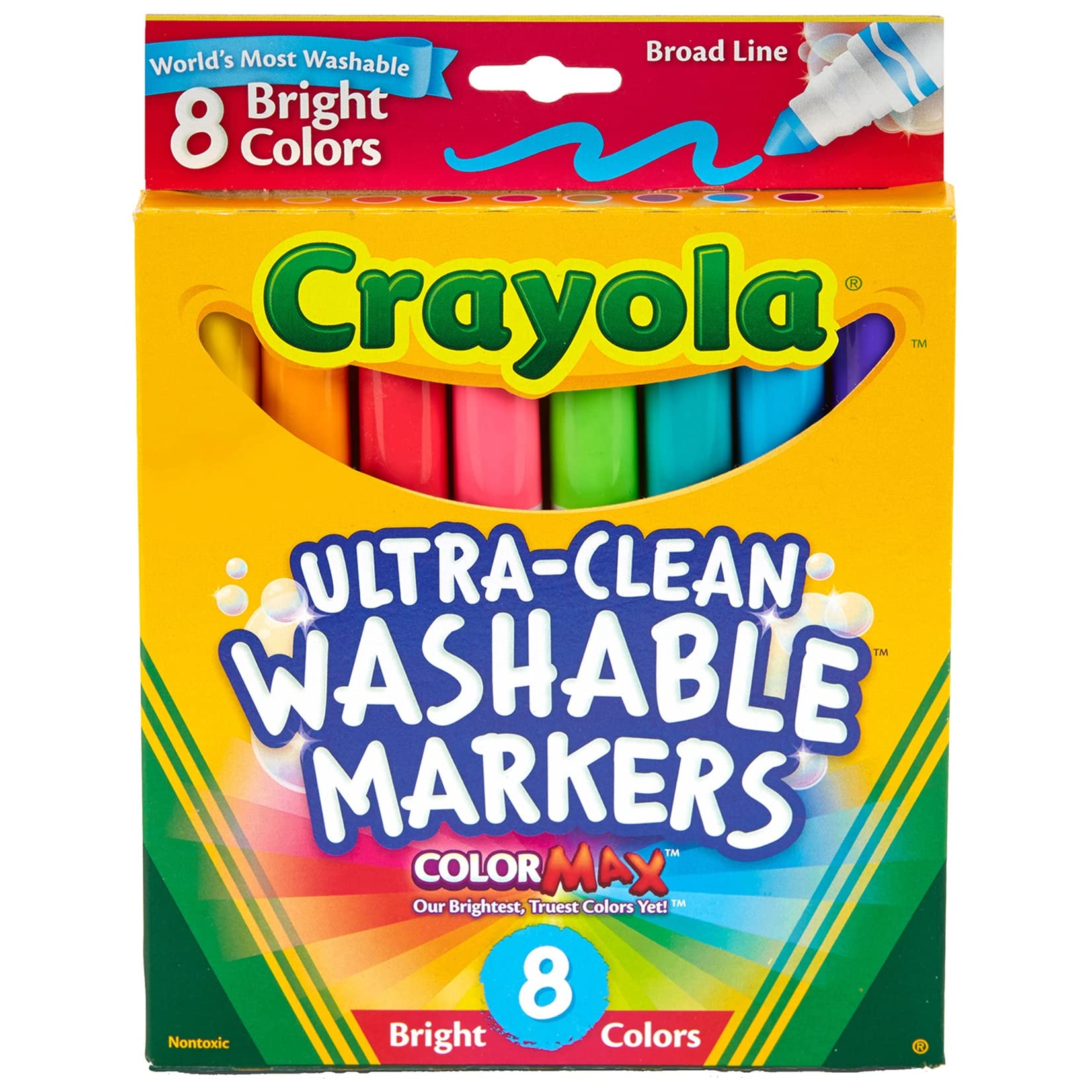 Book Cover Crayola 8 Count Washable Bright Markers, Multicolor, 58-7819 8 Count (Pack of 1)
