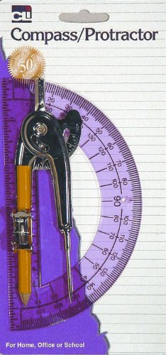 Charles Leonard Ball Bearing Compass and 6 Inch Protractor Combo Set, Metal/Clear Plastic, Assorted Colors, 1 Combo Pack (80960)