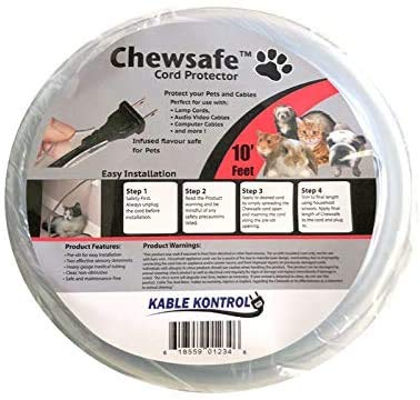 Book Cover Chewsafe Cord Cover - Pet Chewing Deterrent - 10 Feet Long - Clear - 3/8 - 1/2 Wide | Discourages & Protects Pets That Chew Hazardous Wires