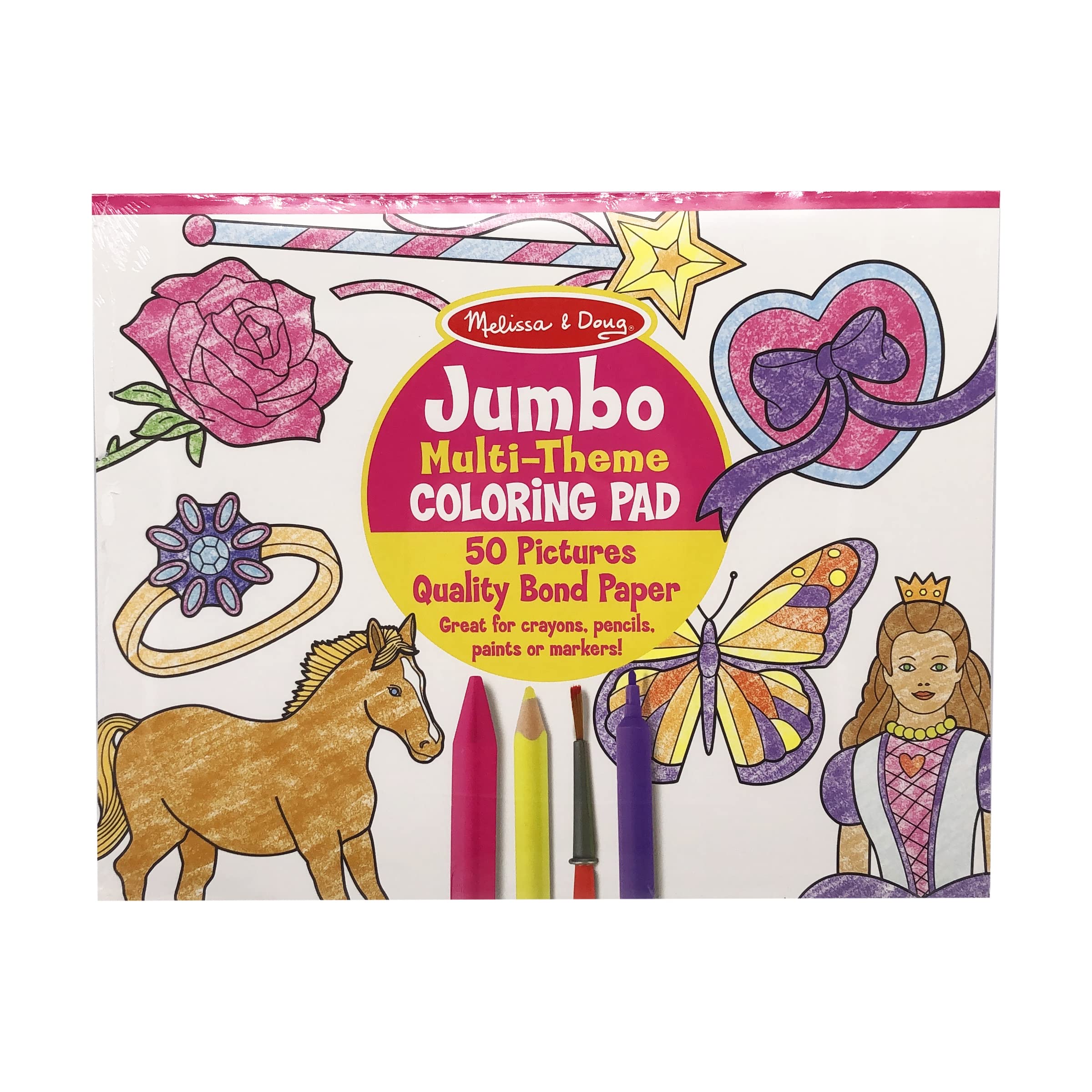 Book Cover Melissa & Doug Jumbo 50-Page Kids' Coloring Pad - Horses, Hearts, Flowers, and More