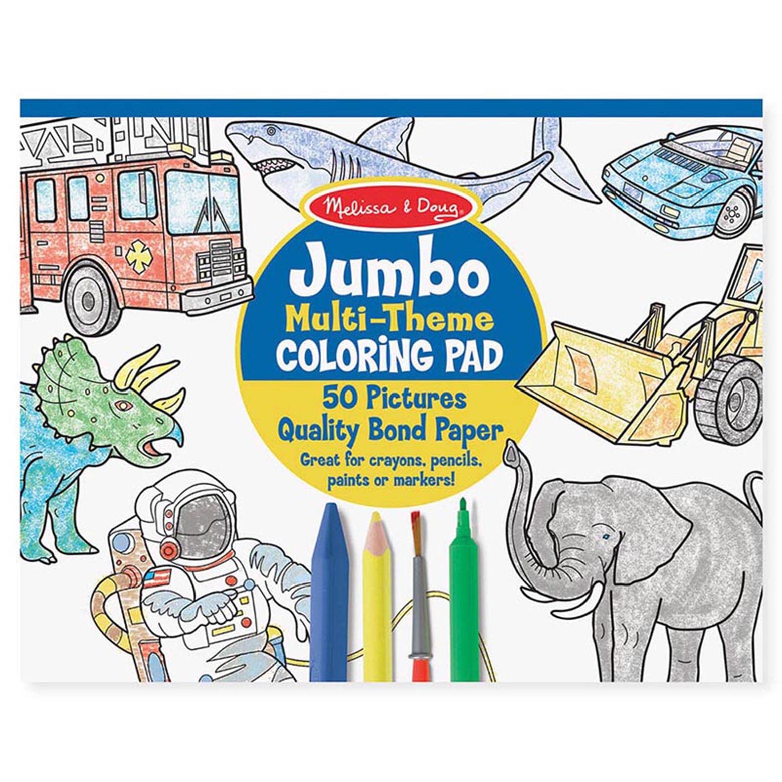 Book Cover Melissa & Doug Jumbo 50-Page Kids' Coloring Pad - Space, Sharks, Sports, and More