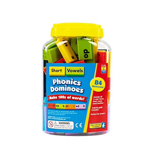 Educational Insights Phonics Dominoes – Short Vowels - Manipulative for Classroom & Home, Set of 84 Dominoes in 6 Colors, Ages 6+