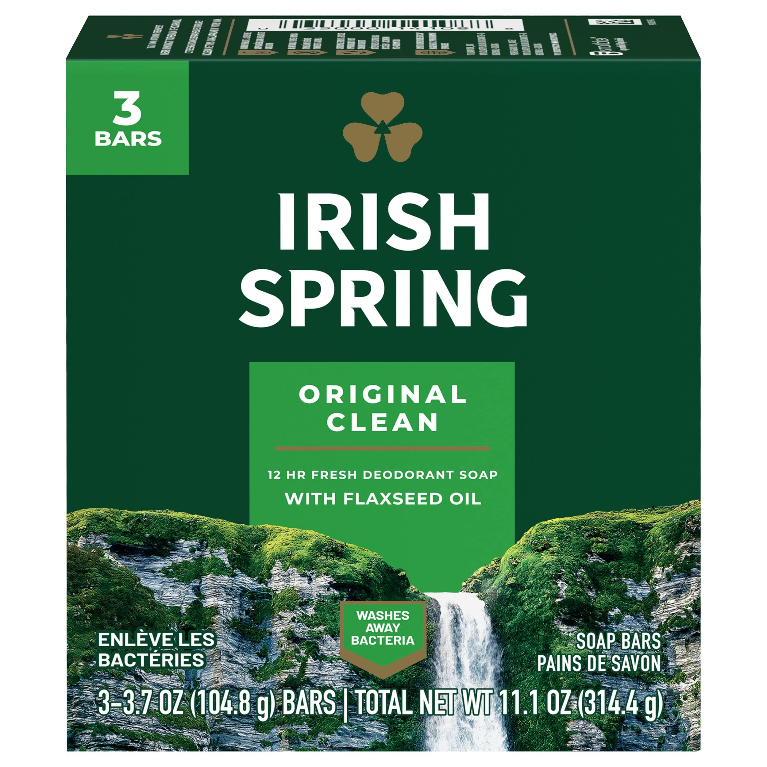 Irish Spring Deodorant Bar Soap, Original, 3 Bar Green Irish Spring 11.1 Ounce