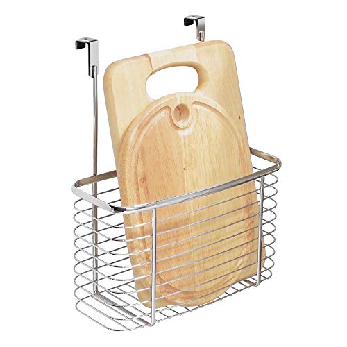 iDesign Axis Over the Cabinet Kitchen Storage Organizer Basket for Aluminum Foil, Sandwich Bags, Cleaning Supplies - Large, Chrome