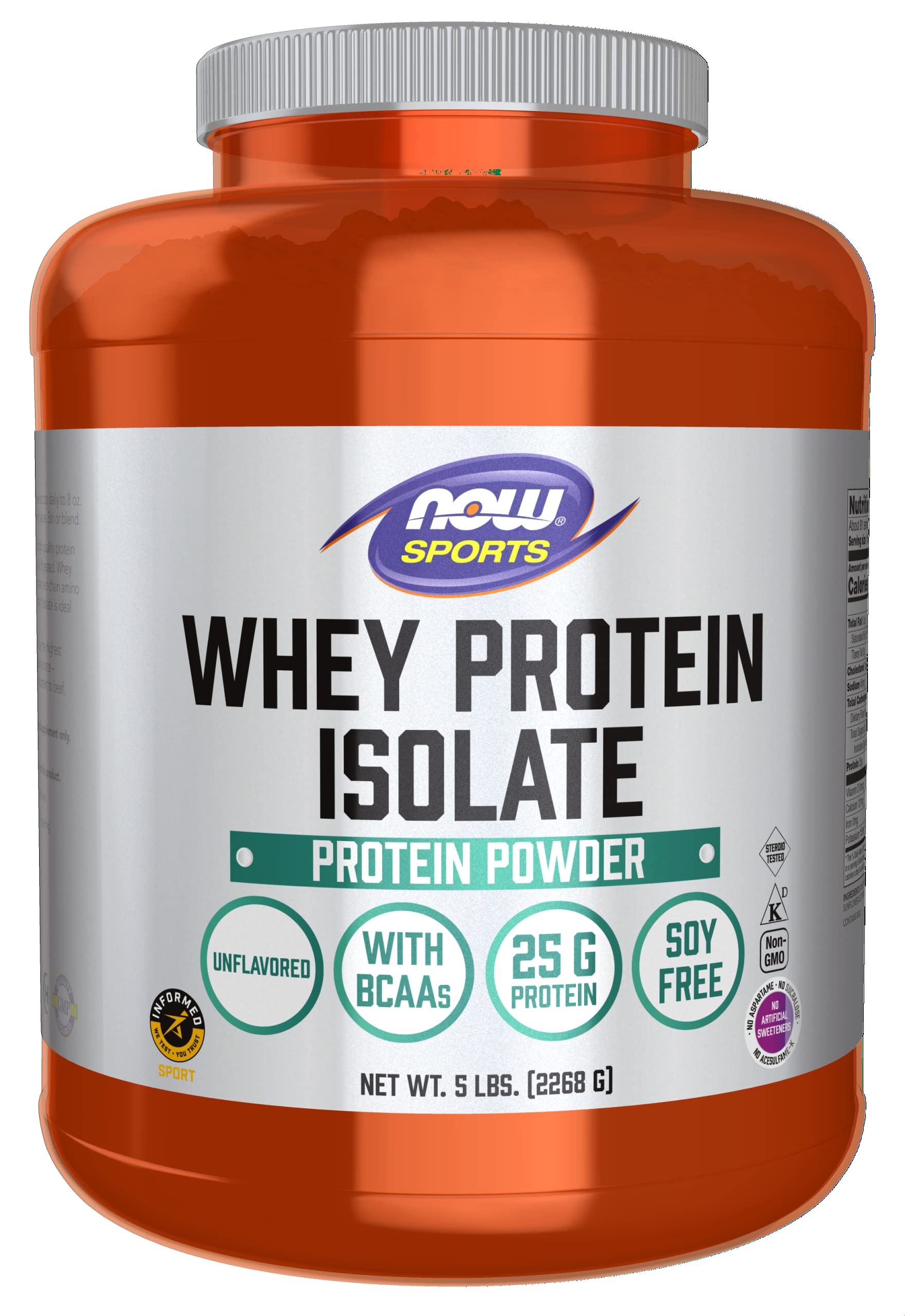 Book Cover NOW Sports Nutrition, Whey Protein Isolate, 25 g With BCAAs, Unflavored Powder, 5-Pound Unflavored 5 Pound (Pack of 1)