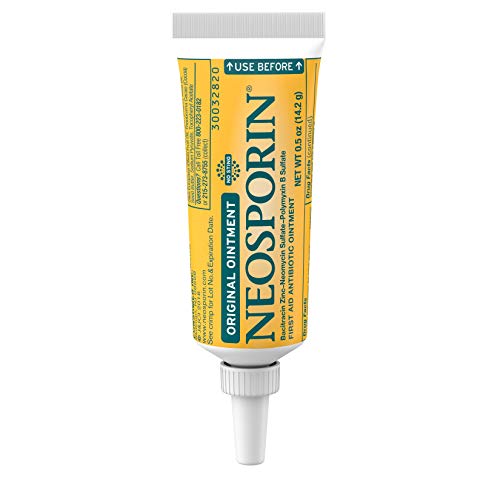 Book Cover Neosporin Original First Aid Antibiotic Ointment with Bacitracin, Zinc for 24-Hour Infection Protection, Wound Care Treatment and The Scar Appearance Minimizer for Minor Cuts, Scrapes and Burns.5 Oz